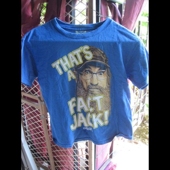 Duck Dynasty Uncle Si That's a Fact Jack! L 10 12 Blue Print Short Sleeve TShirt - Picture 1 of 6